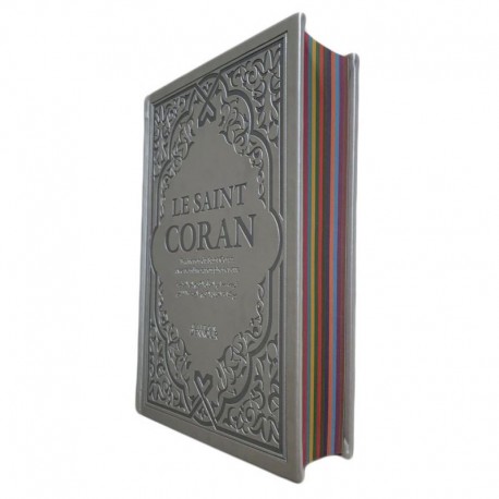LE SAINT CORAN ARGENTÉ - COUVERTURE DAIM - ARC-EN-CIEL - FRANÇAIS-ARABE-PHONÉTIQUE