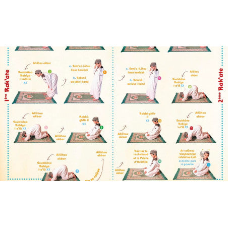 Poster : J.apprends les ablutions & la prière (français - arabe - phonétique) pour les garçons